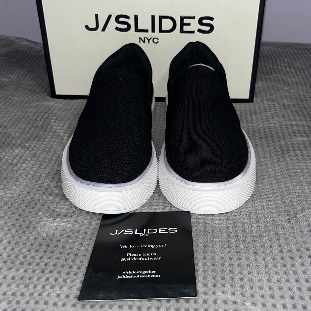 J/Slides NYC Dusty Black Canvas Slip On Platform Sneakers NIB Size 9